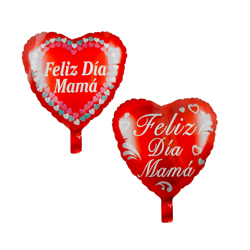 Corazon Metalizado 9" Feliz Dia Mamá x 2 und